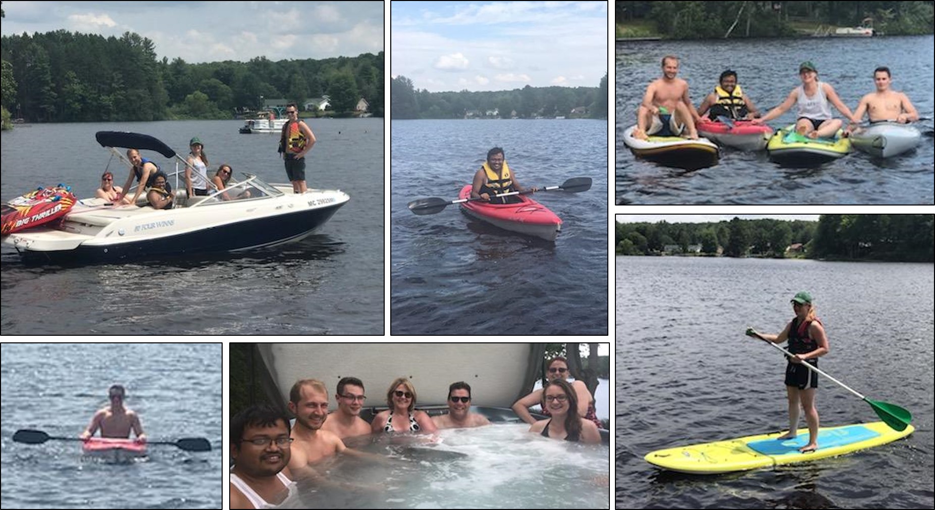 Collage of images showing people having fun on the lake.