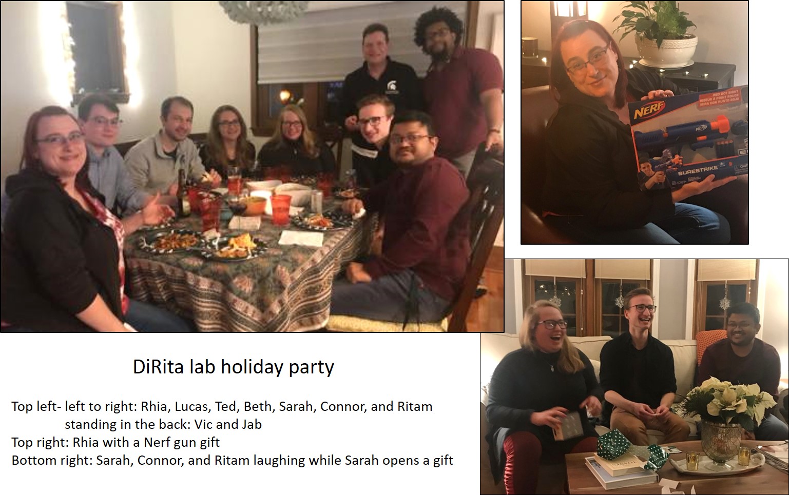 A collage showing pictures from the holiday party.